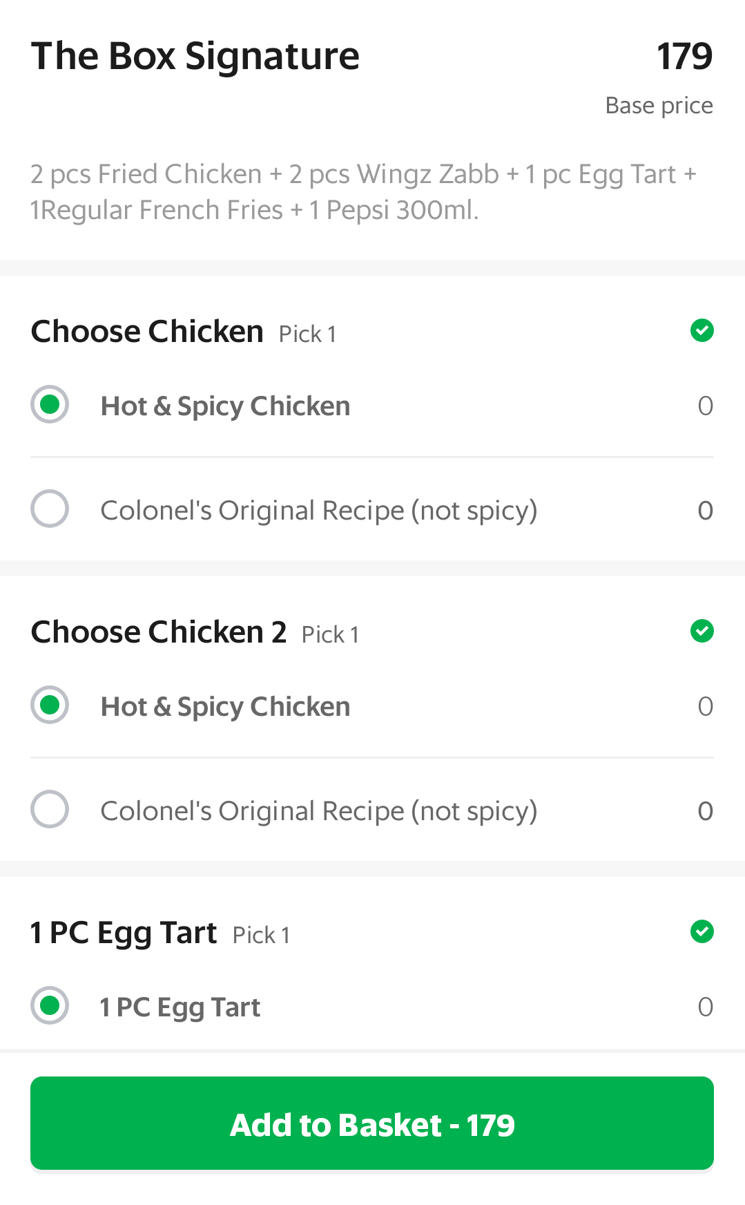 KFC price on GrabFood